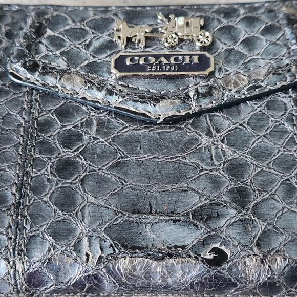 Coach Exotic Vintage Emboss Leather Cobalt Blue Snakeskin Accordion Large Wallet - Picture 3 of 12